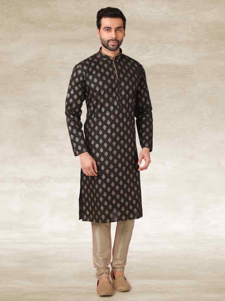 Mehndi Green Hand Loomed In Rich Yarns Of Cotton Printed Party Wedding Kurta