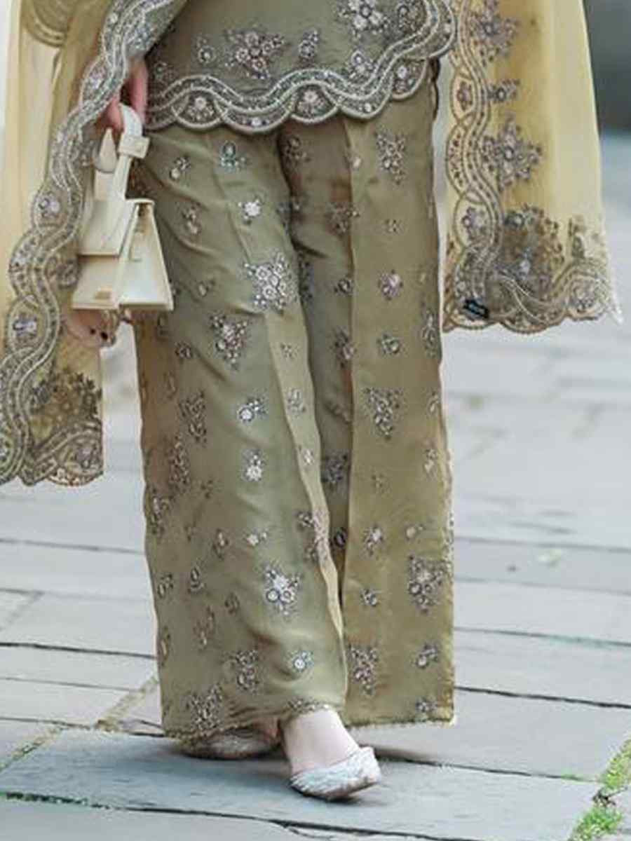 Mehndi Green Nature Crepe Silk Embroidered Festival Mehendi Ready Palazzo Pant Salwar Kameez