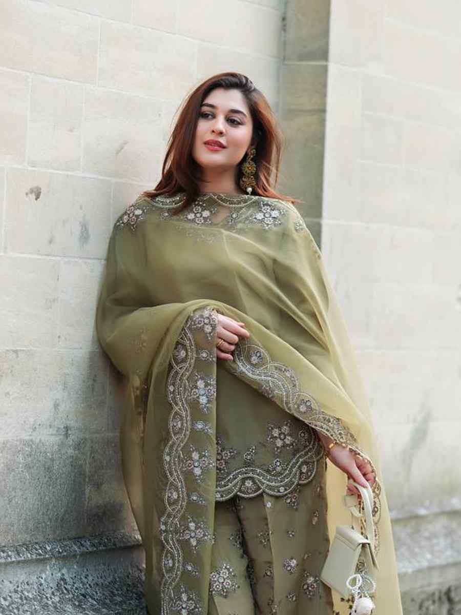 Mehndi Green Nature Crepe Silk Embroidered Festival Mehendi Ready Palazzo Pant Salwar Kameez