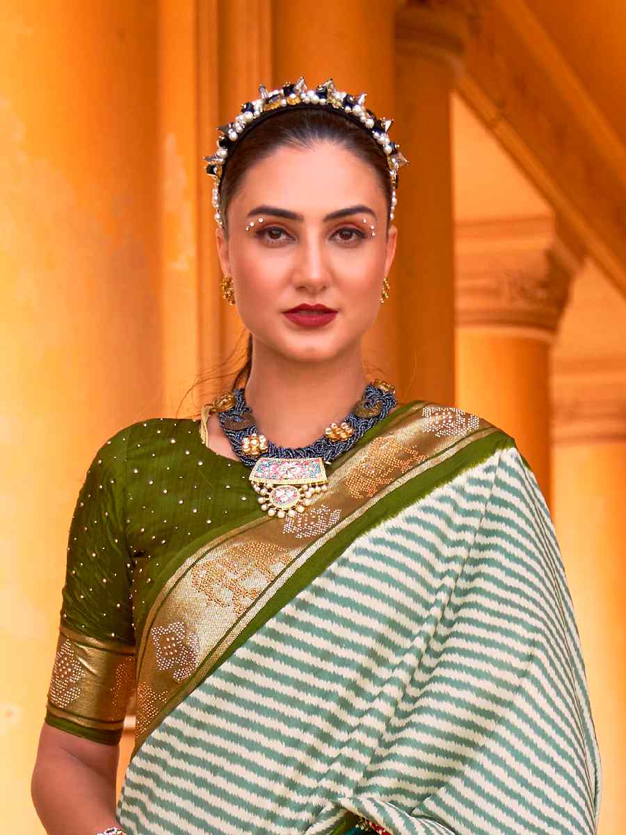 Mehndi Green Patola Silk Printed Party Festival Contemporary Saree