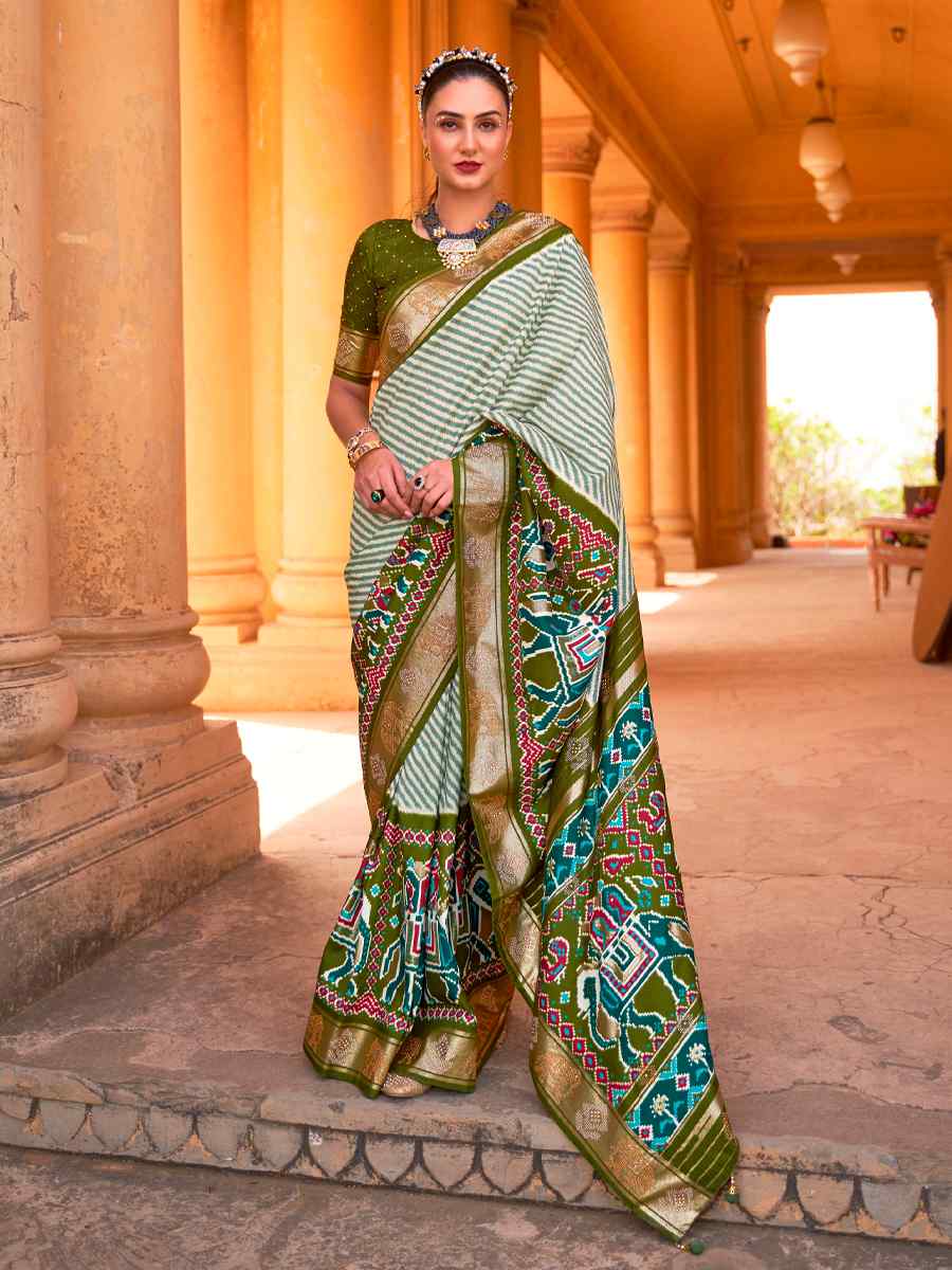 Mehndi Green Patola Silk Printed Party Festival Contemporary Saree