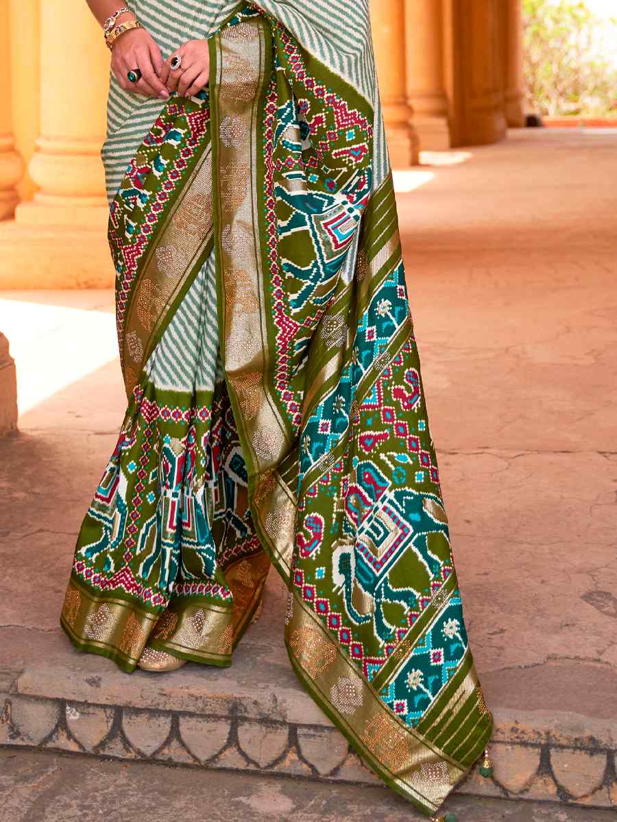Mehndi Green Patola Silk Printed Party Festival Contemporary Saree