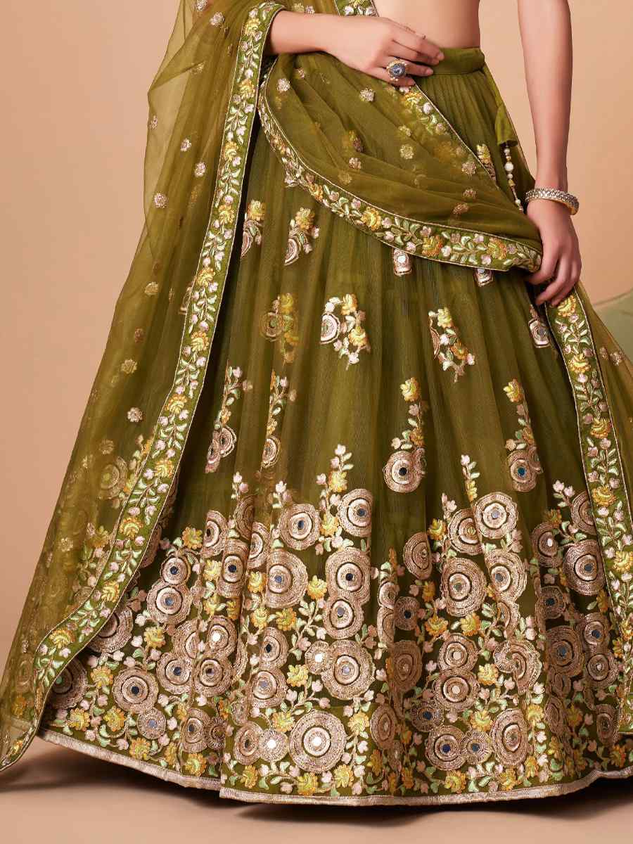 Mehndi Soft Net Embroidered Reception Festival Heavy Border Lehenga Choli