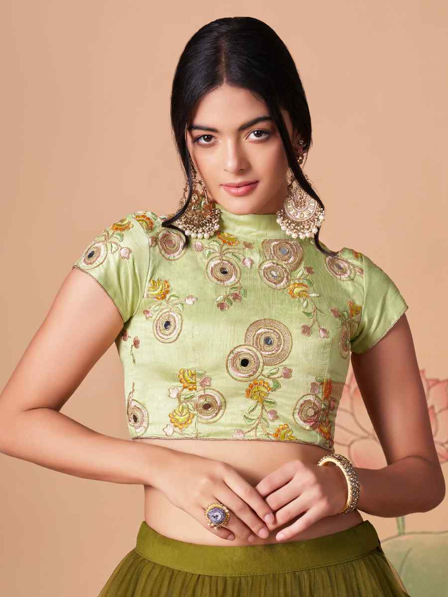 Mehndi Soft Net Embroidered Reception Festival Heavy Border Lehenga Choli