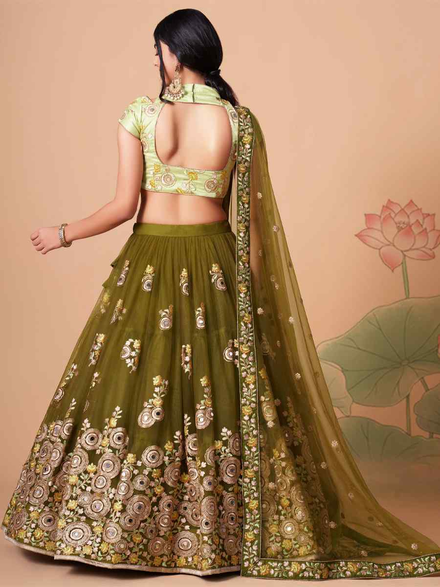 Mehndi Soft Net Embroidered Reception Festival Heavy Border Lehenga Choli