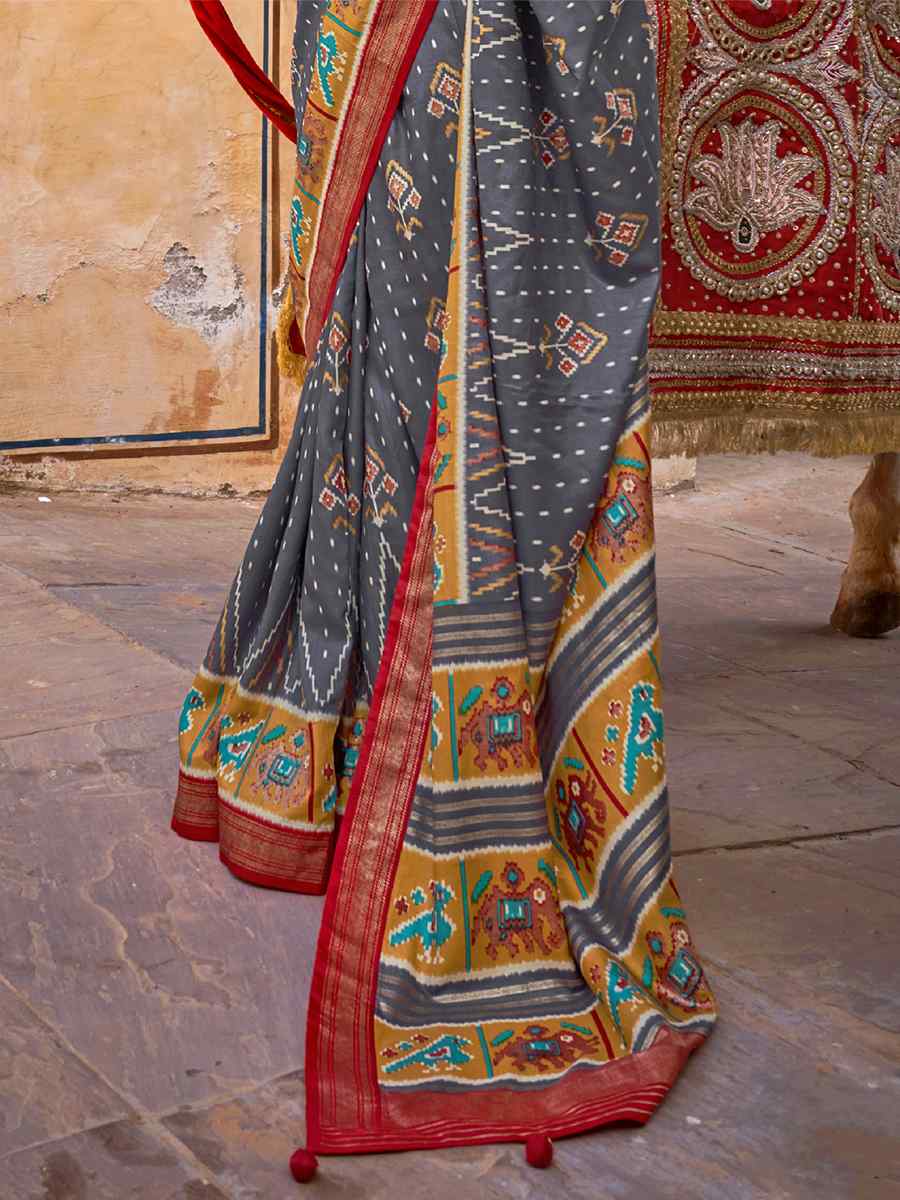 Mid Grey Sigma Silk Printed Casual Festival Contemporary Saree
