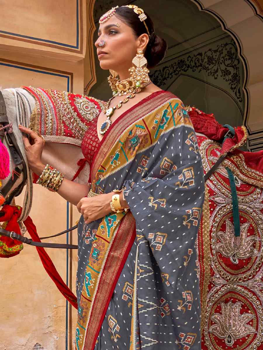 Mid Grey Sigma Silk Printed Casual Festival Contemporary Saree
