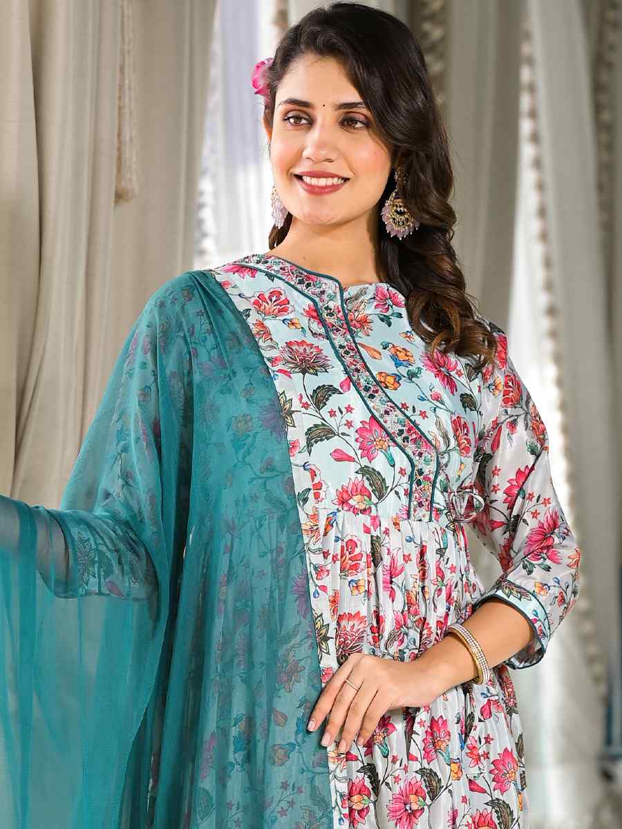 Mid Night Blue Rubi Silk Printed Festival Mehendi Ready Anarkali Salwar Kameez
