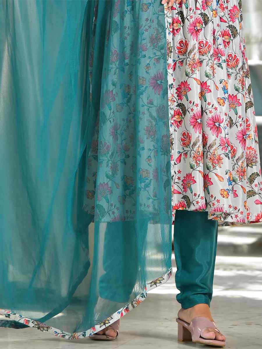 Mid Night Blue Rubi Silk Printed Festival Mehendi Ready Anarkali Salwar Kameez