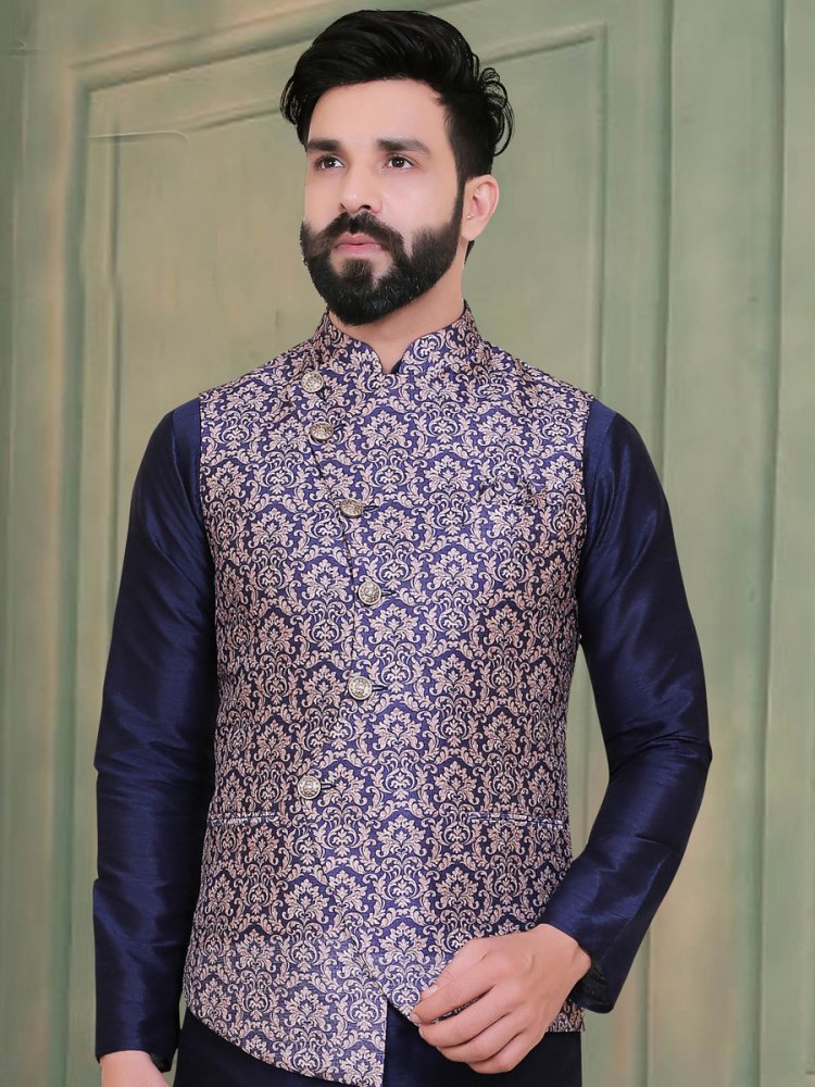 Blue printed hotsell nehru jacket