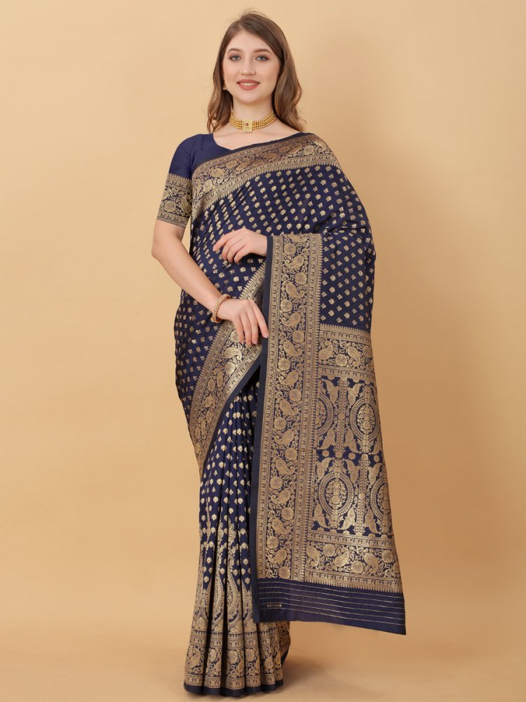 Midnight Blue Silk Handwoven Party Saree