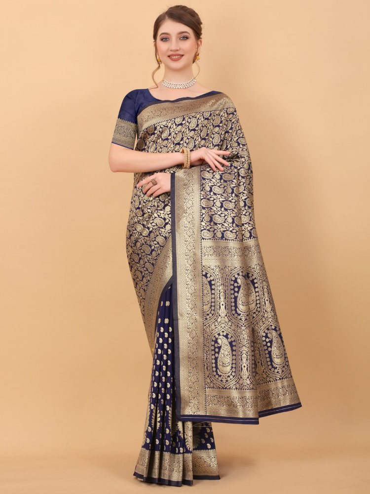 Midnight Blue Silk Handwoven Party Saree