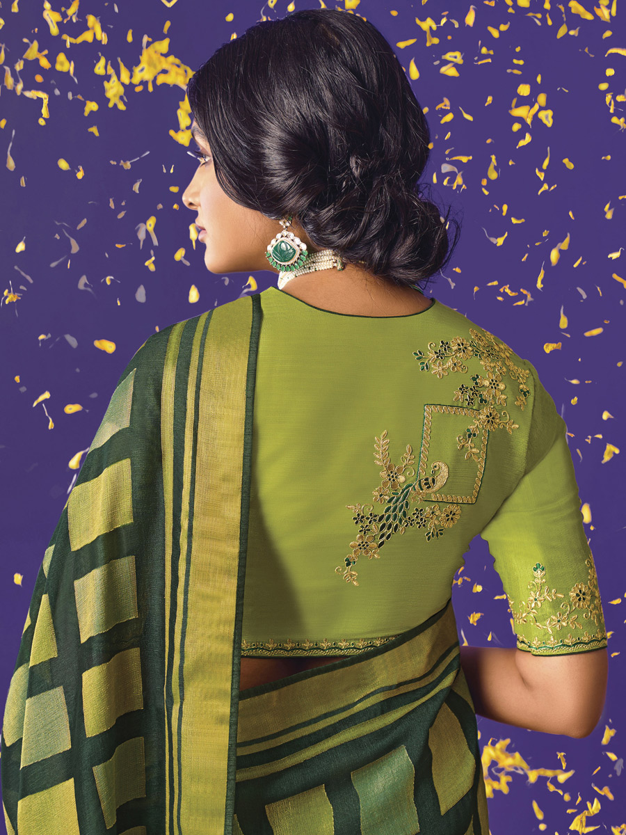 Midnight Green Brasso Festival Printed Saree
