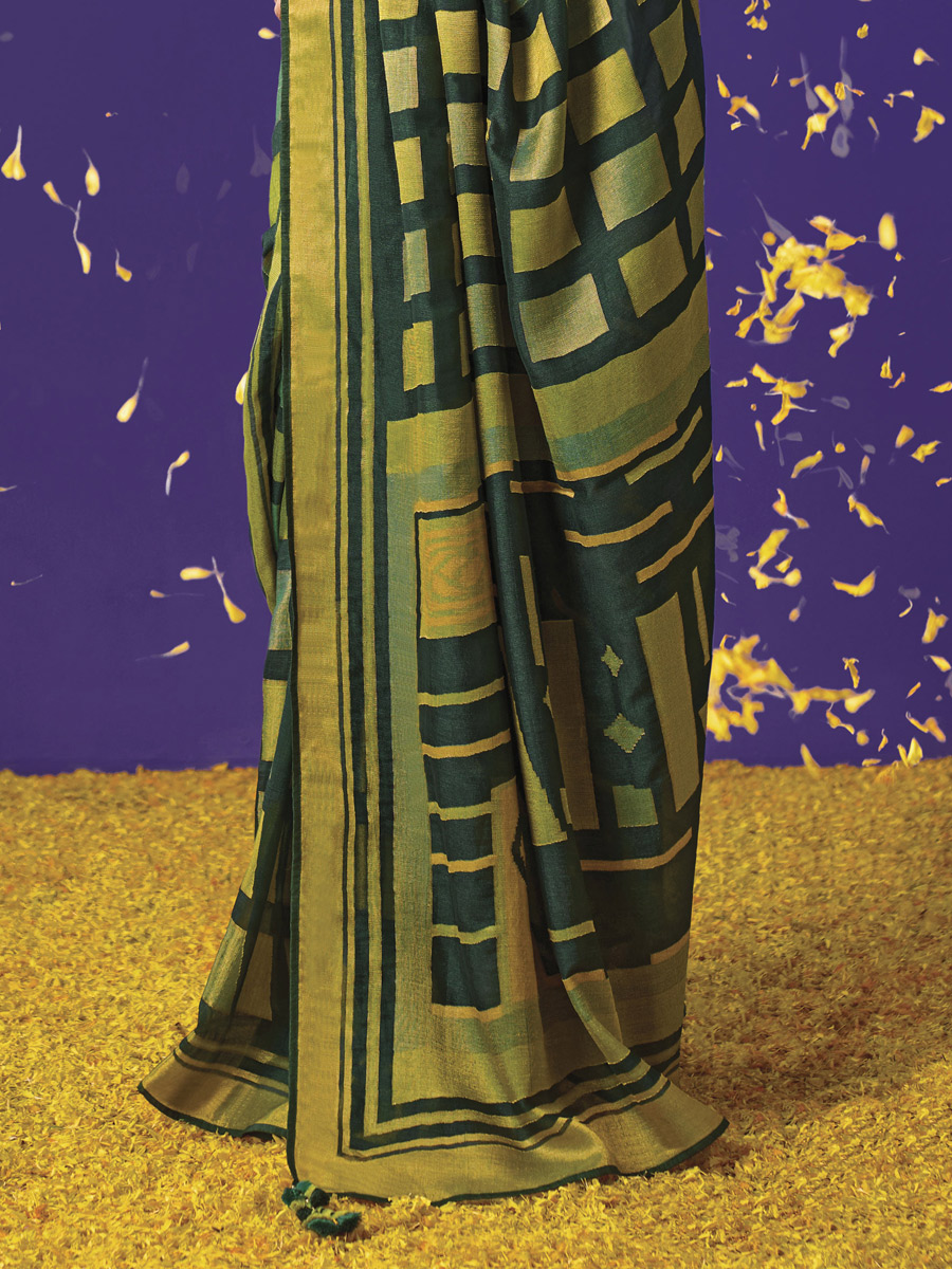 Midnight Green Brasso Festival Printed Saree