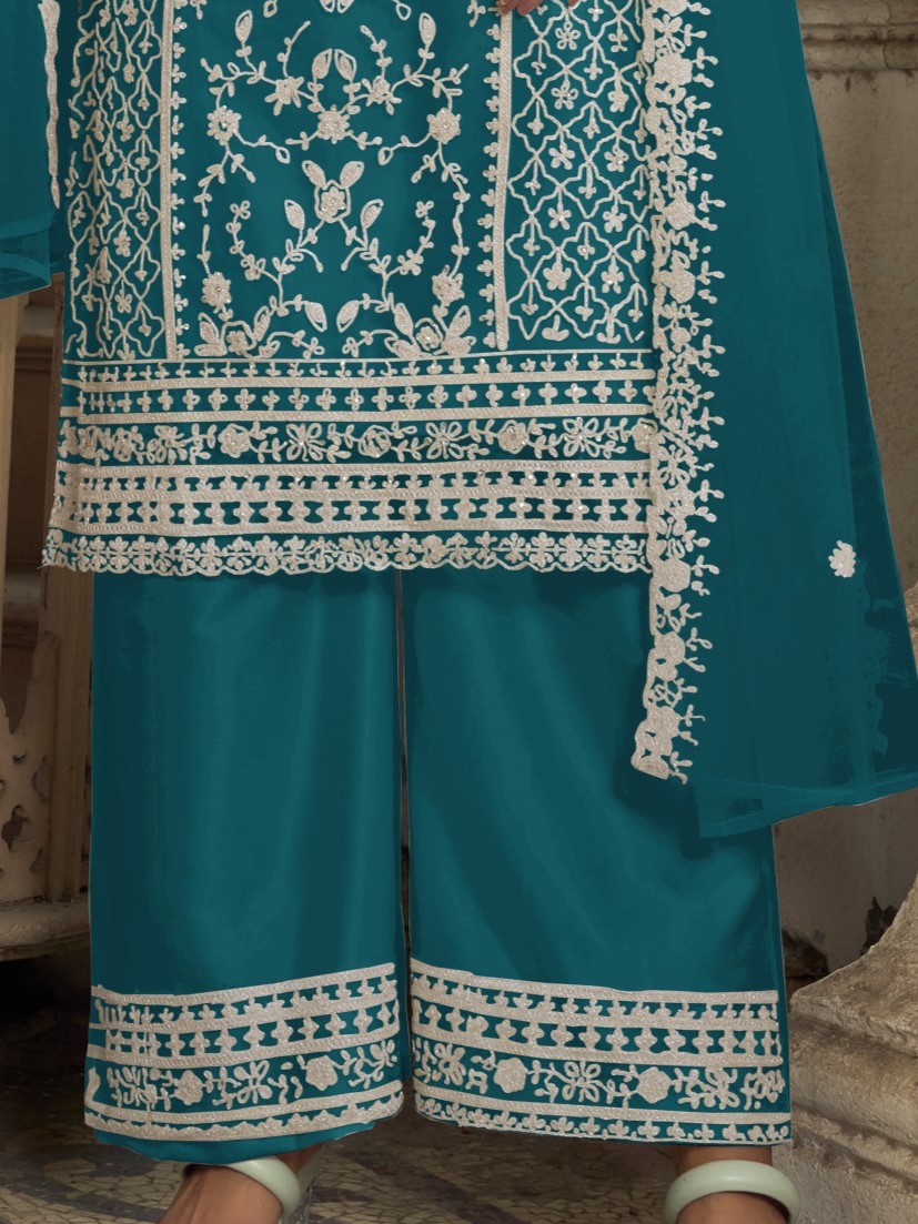 Midnight Green Heavy Butterfly Net Embroidered Festival Party Engagement Pant Salwar Kameez