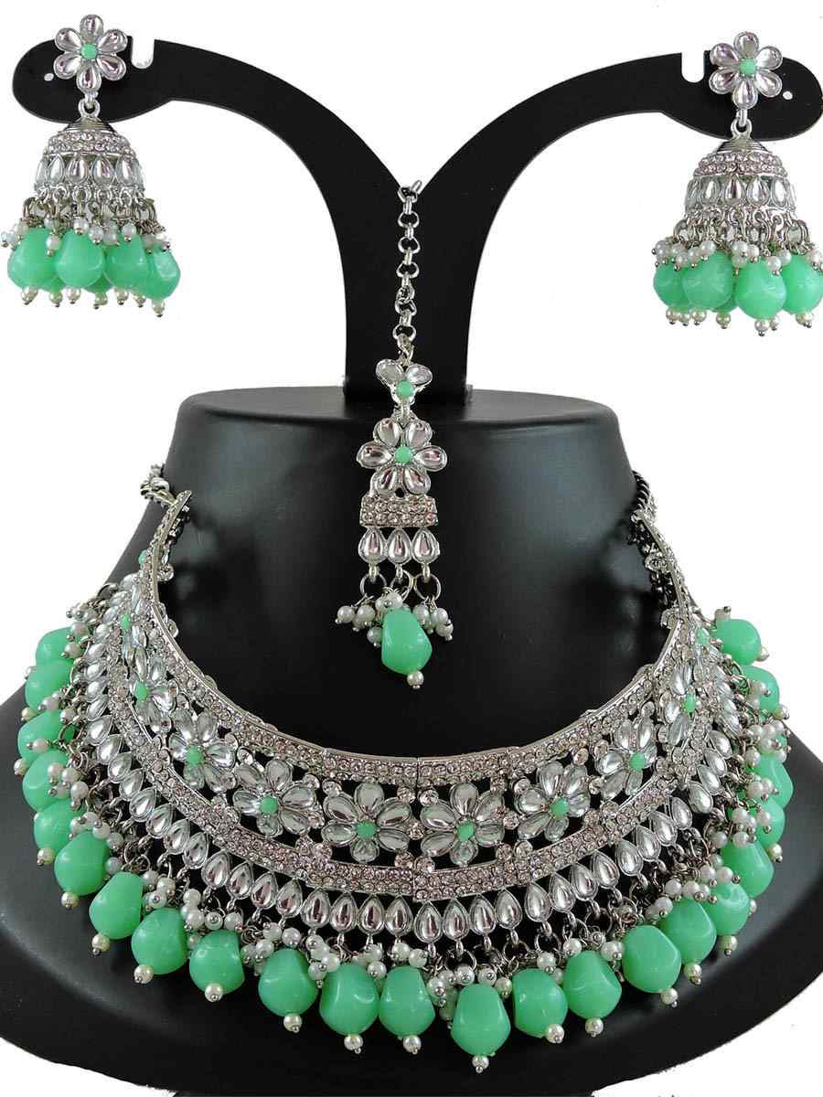 Mint Alloy Bridal Wear Diamonds Necklace
