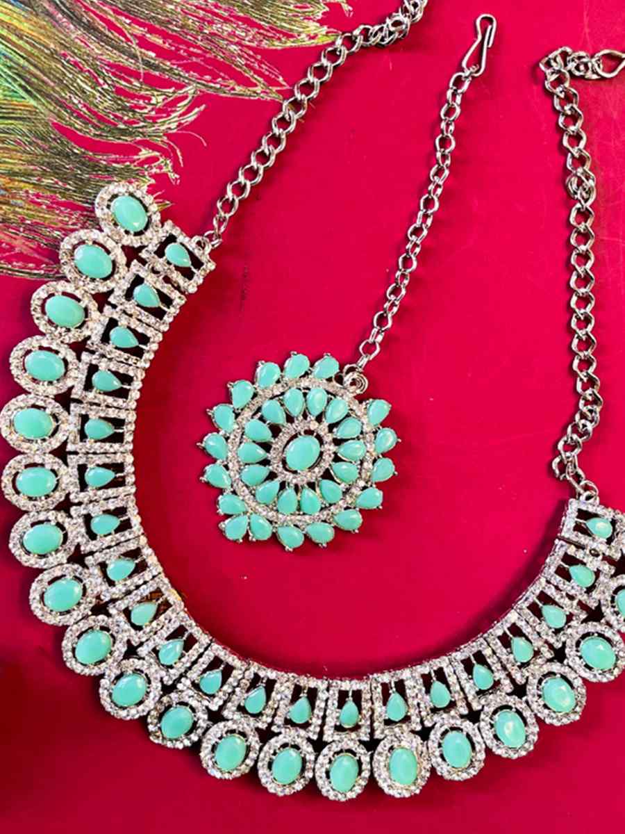 Mint Alloy Festival Wear Diamonds Necklace