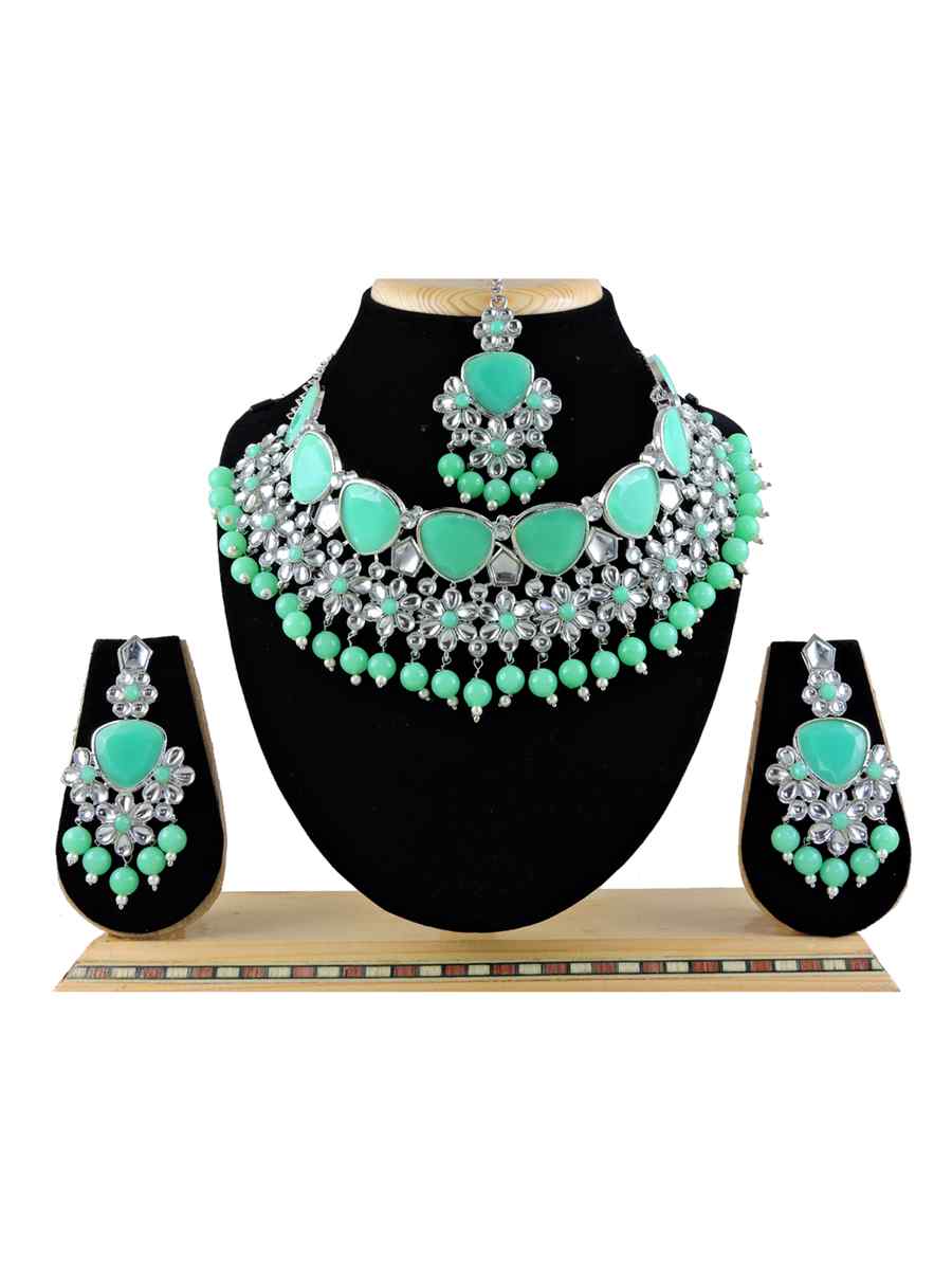 Mint Alloy Festival Wear Diamonds Necklace