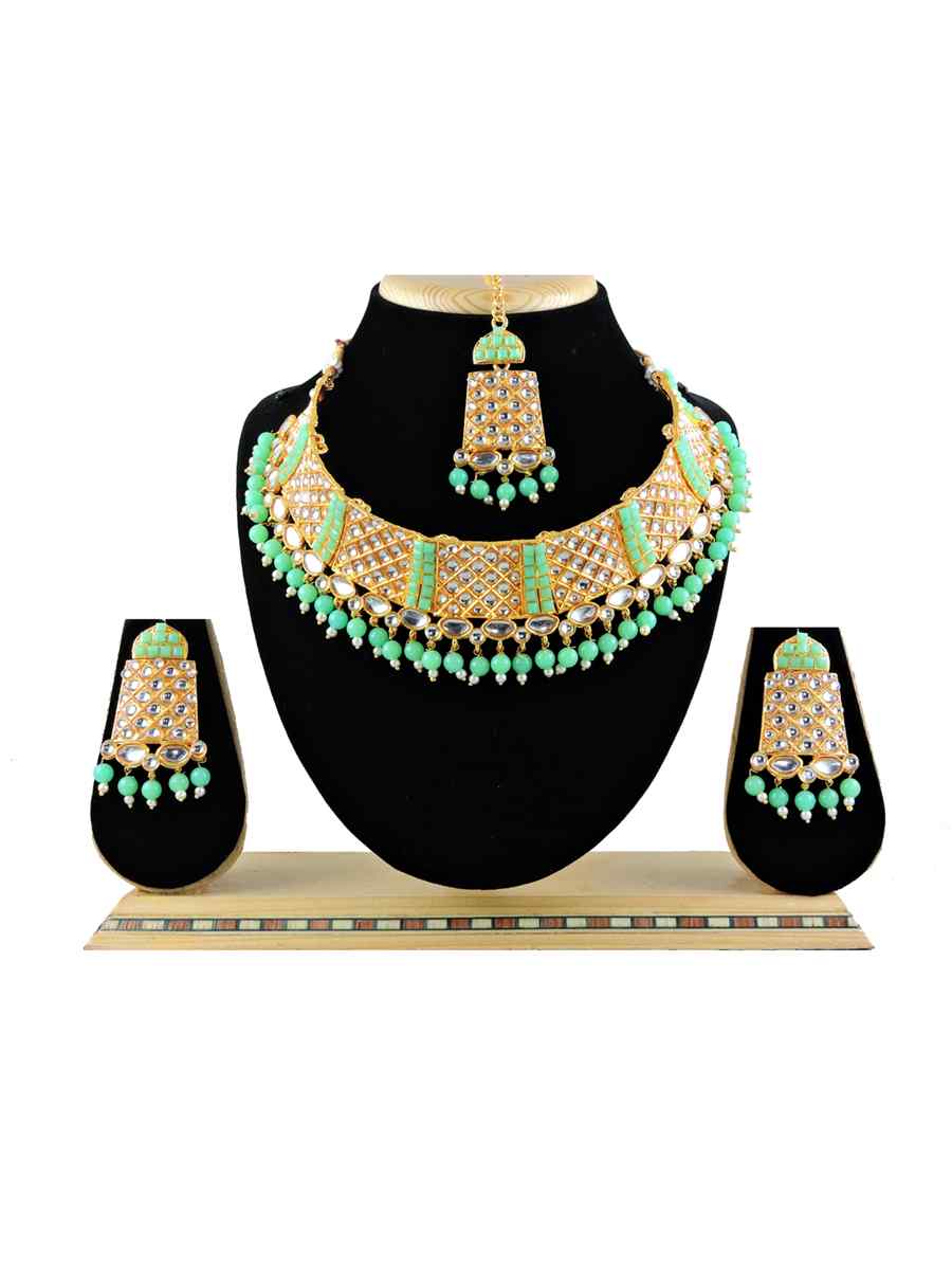 Mint Alloy Festival Wear Diamonds Necklace