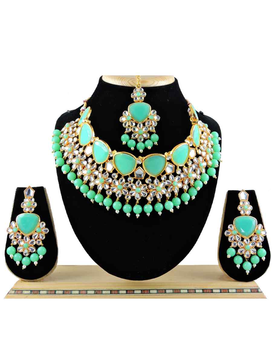 Mint Alloy Festival Wear Diamonds Necklace