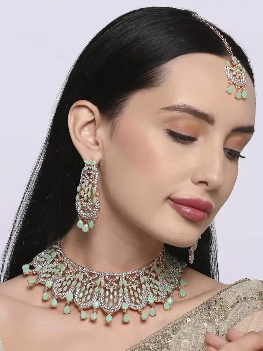 Mint Alloy Festival Wear Kundan Necklace