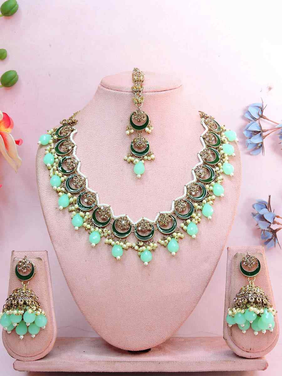 Mint Alloy Metal Festival Wear Kundan Necklace