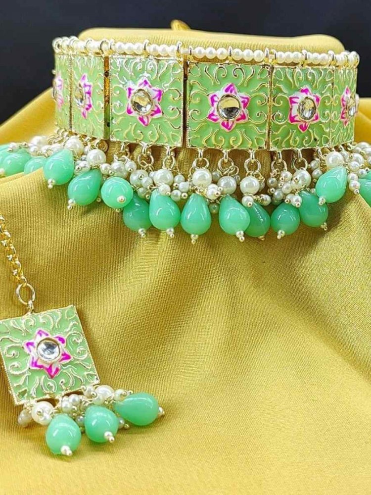 Mint Alloy Traditional Wear Meenakari Necklace