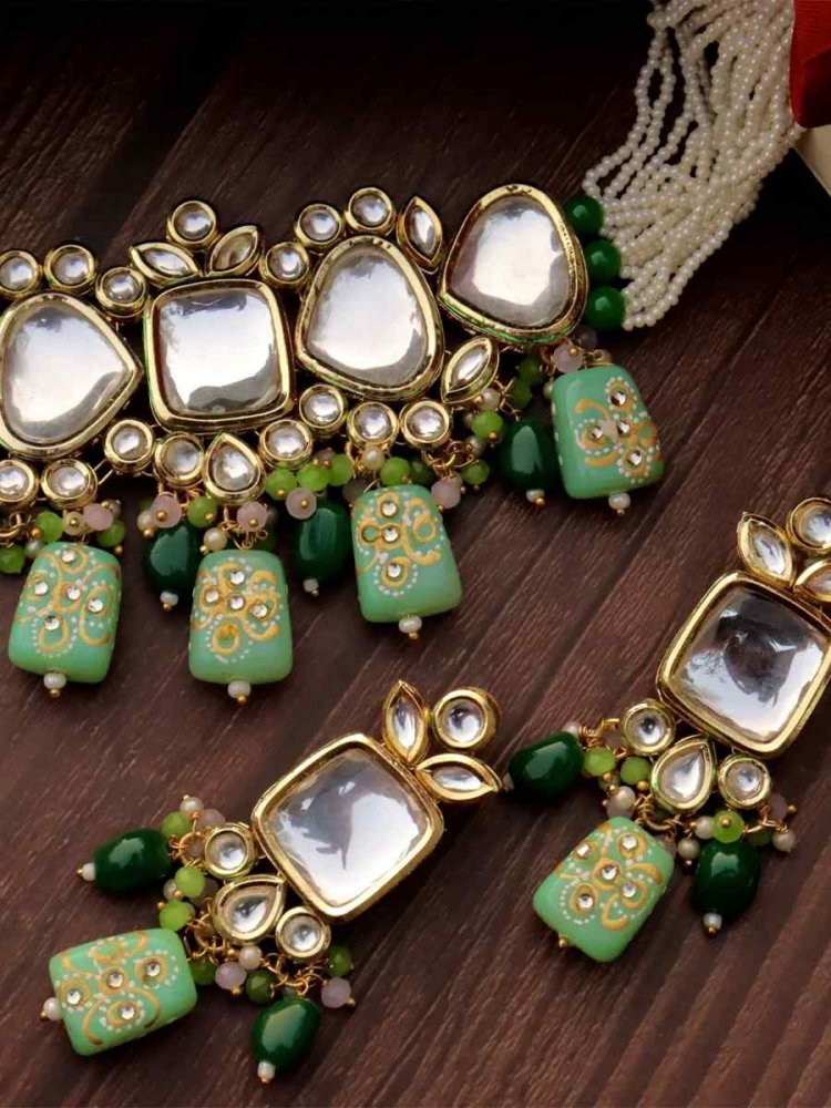 Mint Alloy Wedding Wear Kundan Necklace