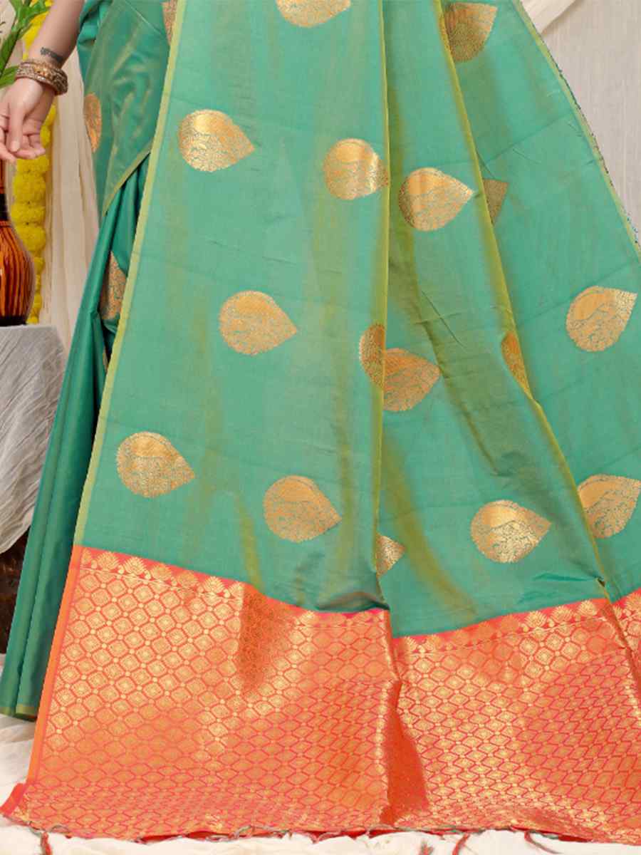 Mint Banarasi Silk Handwoven Festival Casual Heavy Border Saree