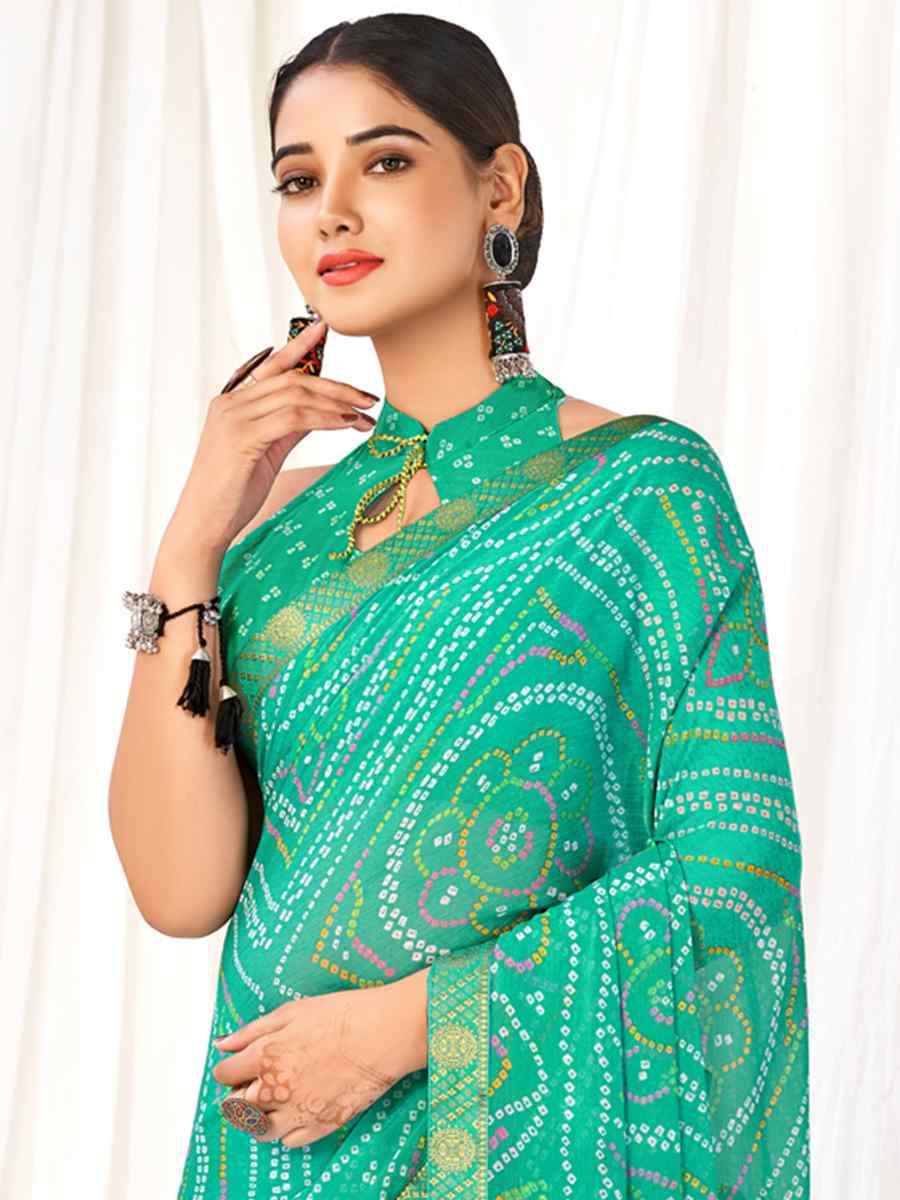 Mint Chiffon Printed Casual Festival Contemporary Saree