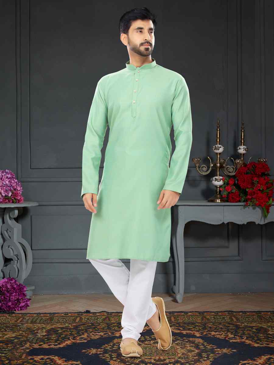 Mint Cotton Jecquard Printed Festival Party Kurta