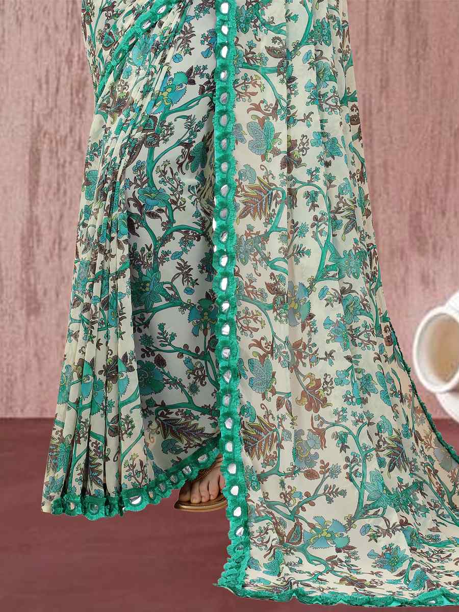 Mint Georgette Printed Casual Festival Contemporary Saree