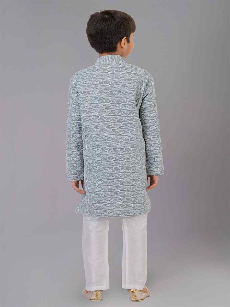 Mint Green Fancy Silk Embroidered Festival Traditional Kurta Pyjama Boys Wear