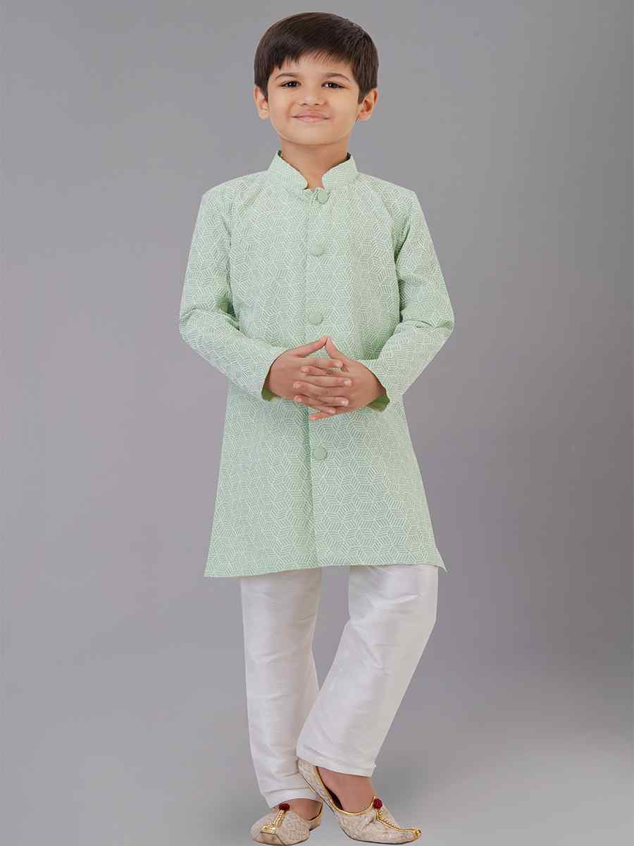 Mint Green Fancy Silk Embroidered Festival Traditional Kurta Pyjama Boys Wear
