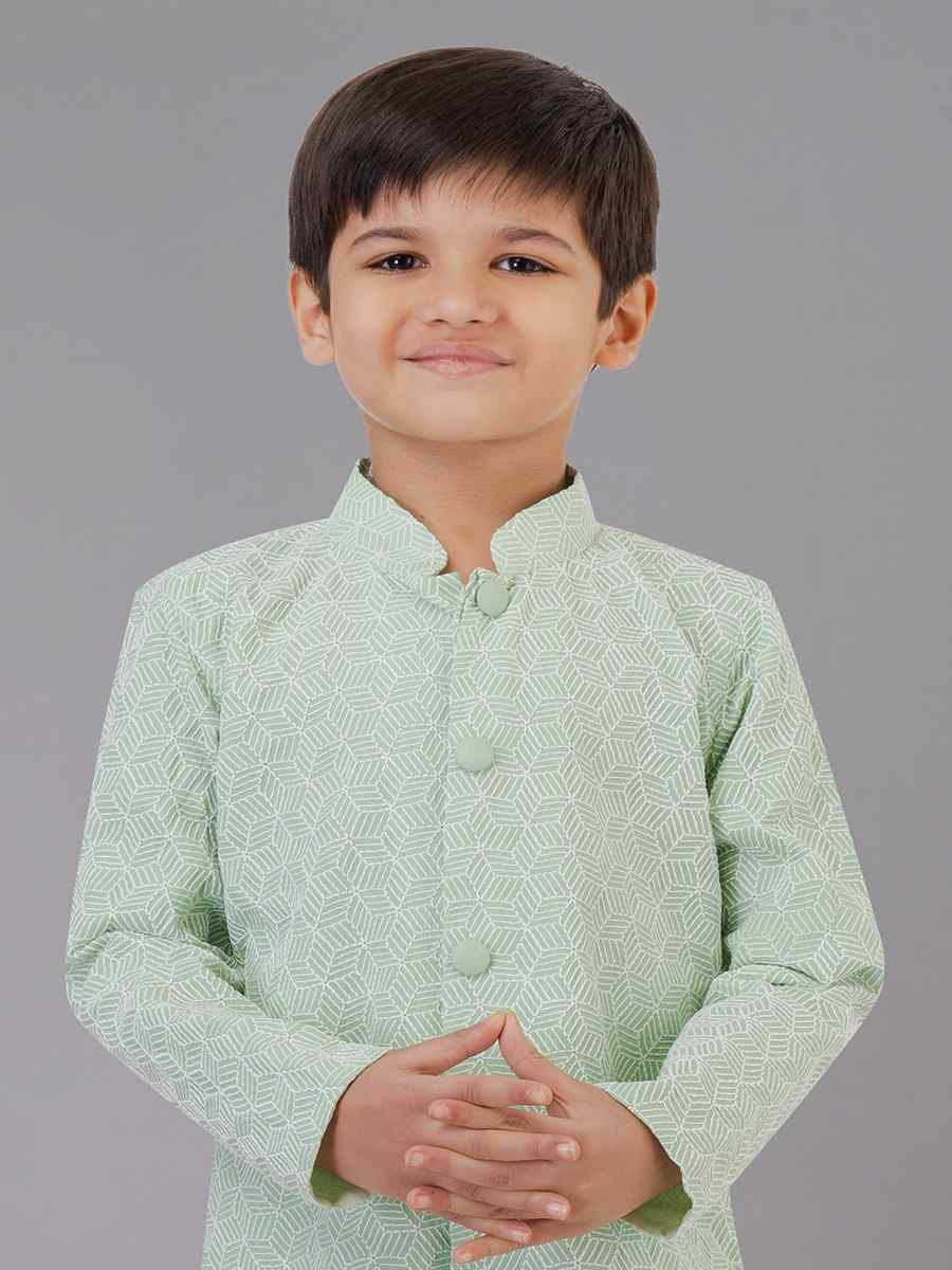 Mint Green Fancy Silk Embroidered Festival Traditional Kurta Pyjama Boys Wear