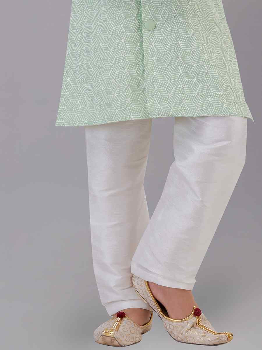 Mint Green Fancy Silk Embroidered Festival Traditional Kurta Pyjama Boys Wear