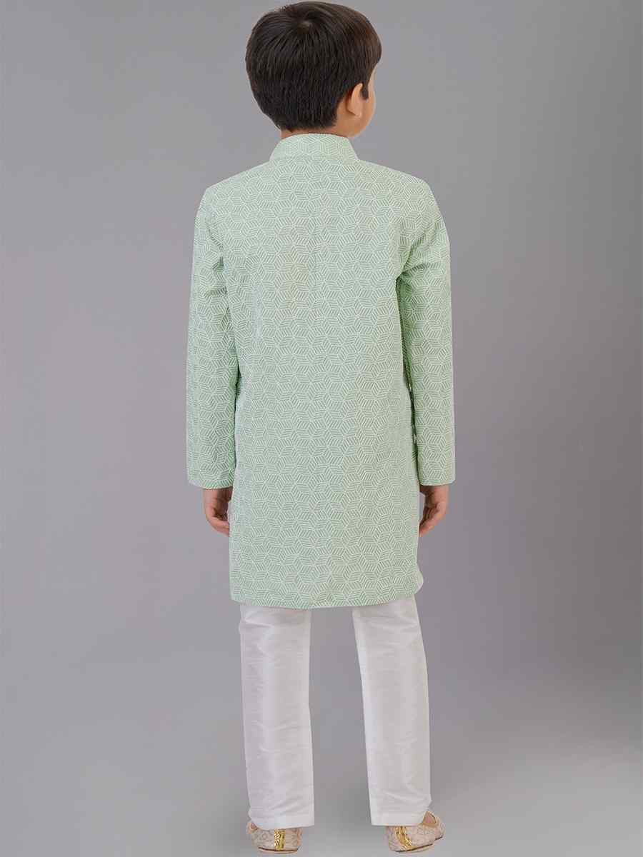 Mint Green Fancy Silk Embroidered Festival Traditional Kurta Pyjama Boys Wear