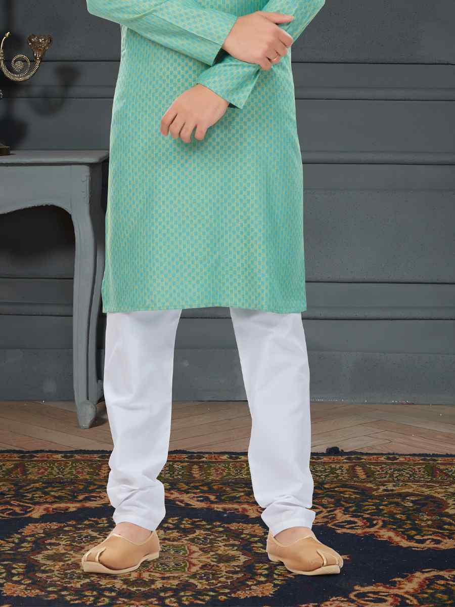 Mint Green Cotton Jecquard Printed Festival Party Kurta
