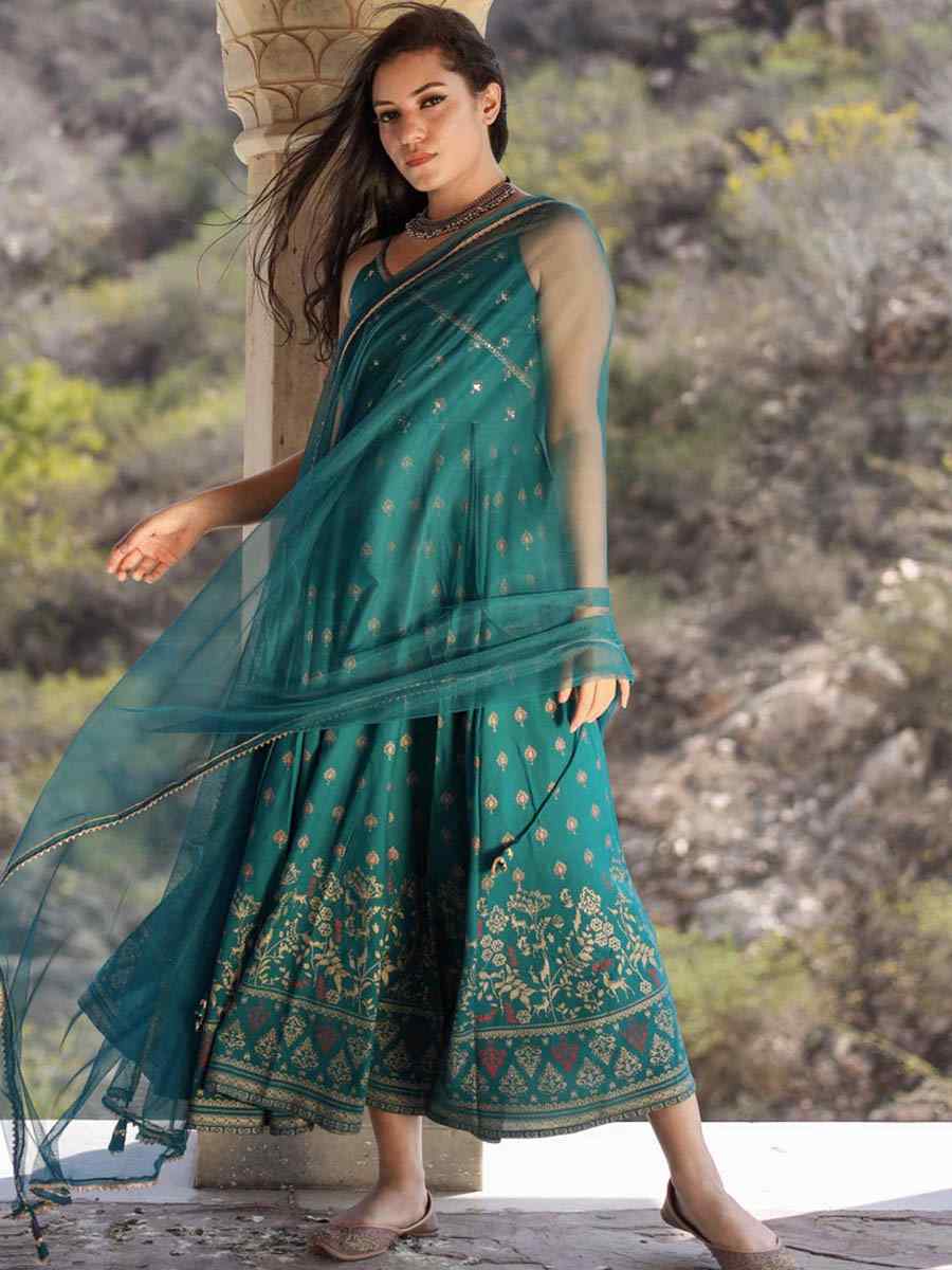 Mint Green CottonPrinted Casual Festival Pant Salwar Kameez