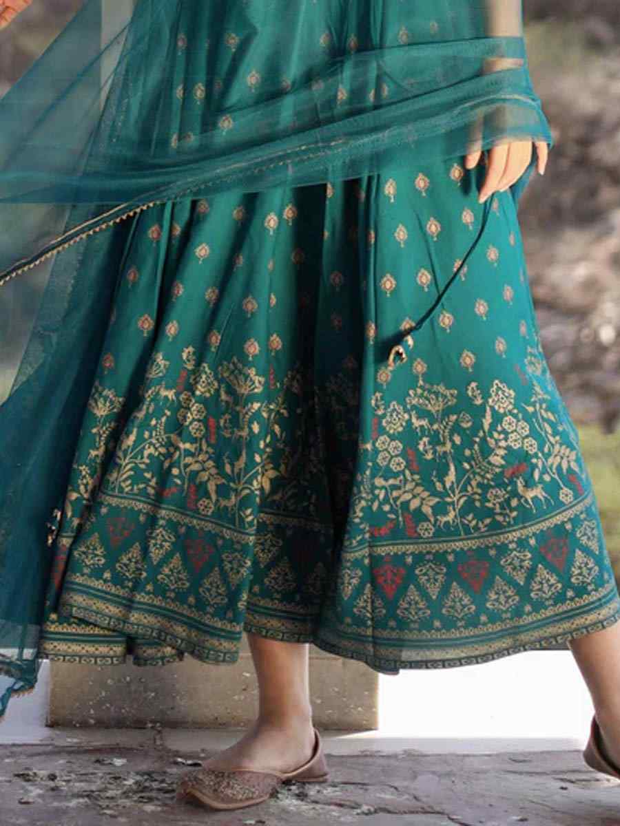 Mint Green CottonPrinted Casual Festival Pant Salwar Kameez