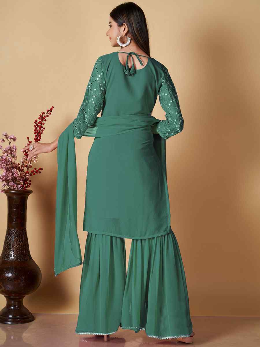 Mint Green Georgette Embroidered Festival Casual Ready Palazzo Pant Salwar Kameez