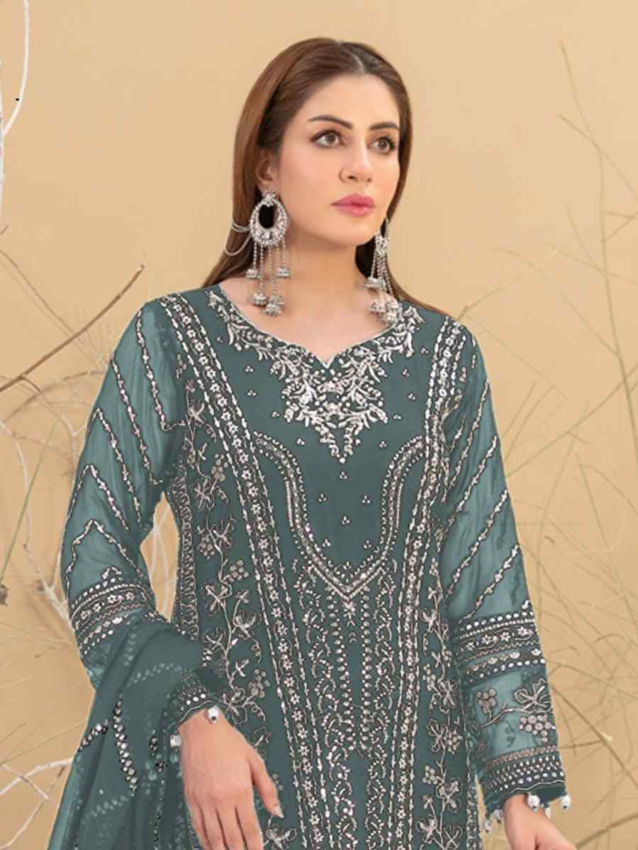 Mint Green Heavy Fox Georgette Embroidered Festival Casual Pant Salwar Kameez