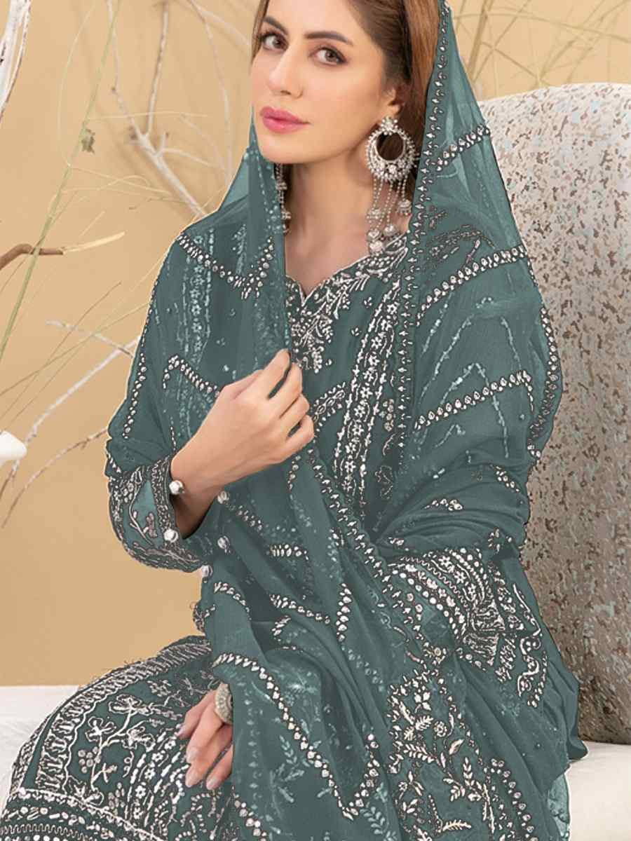 Mint Green Heavy Fox Georgette Embroidered Festival Casual Pant Salwar Kameez
