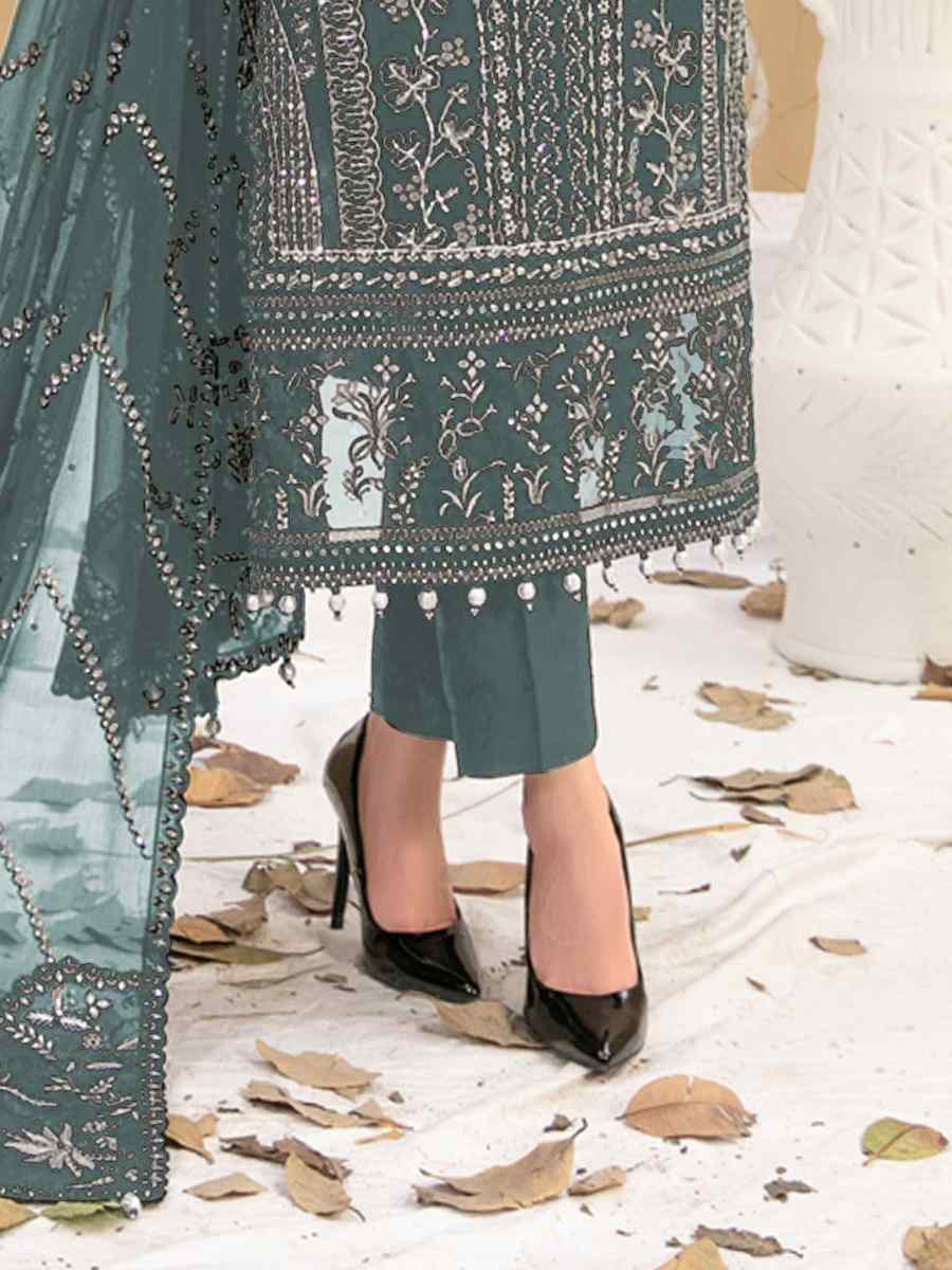 Mint Green Heavy Fox Georgette Embroidered Festival Casual Pant Salwar Kameez