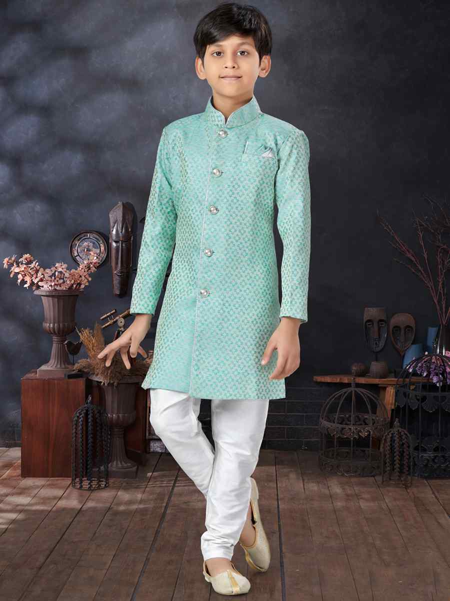 Mint Green Jacquard Printed Traditional Party Kurta