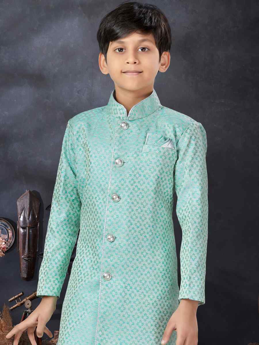 Mint Green Jacquard Printed Traditional Party Kurta