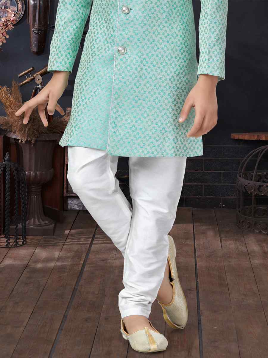 Mint Green Jacquard Printed Traditional Party Kurta