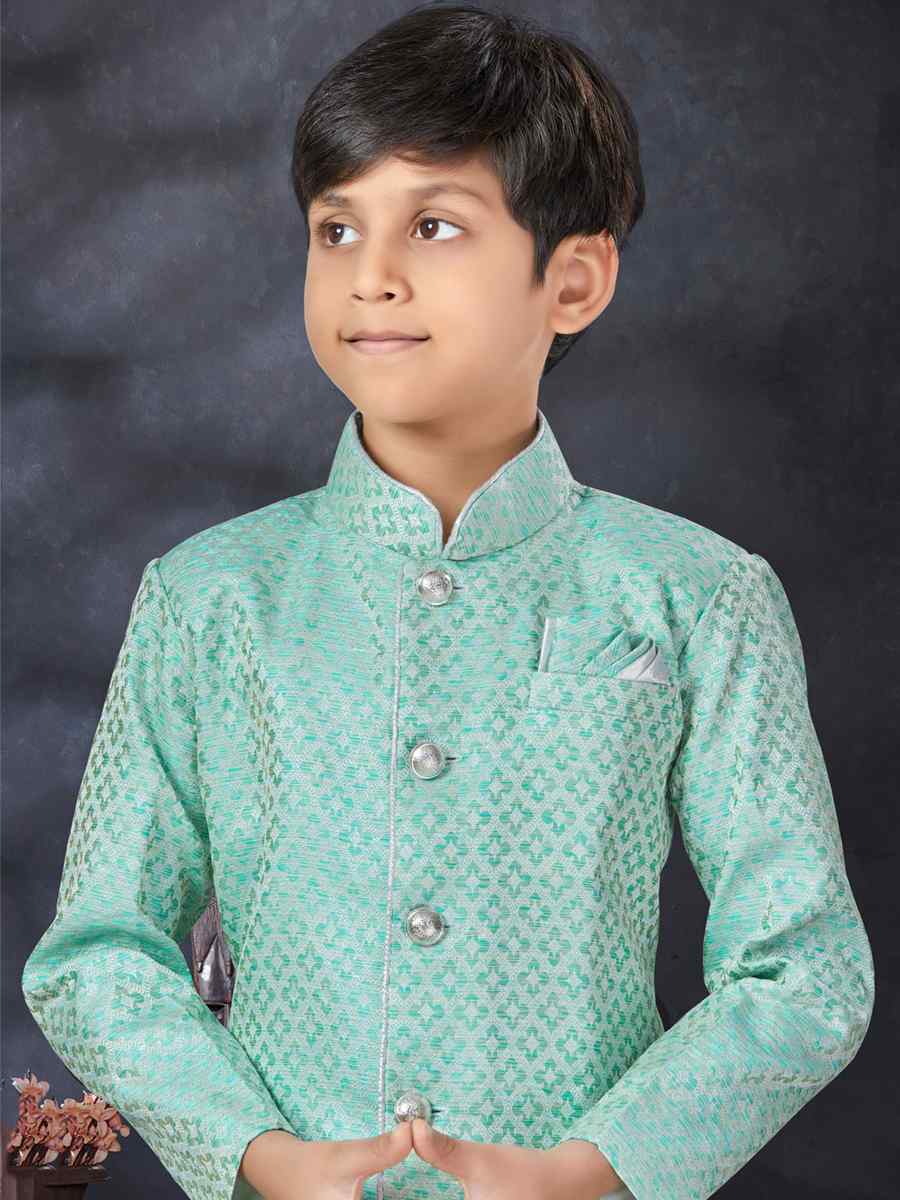 Mint Green Jacquard Printed Traditional Party Kurta
