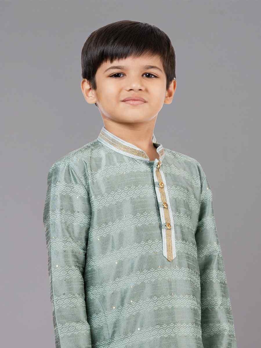 Mint Green Polyester Cotton Embroidered Festival Traditional Kurta Pyjama Boys Wear
