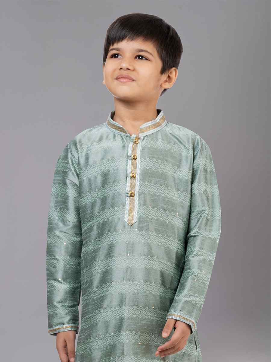 Mint Green Polyester Cotton Embroidered Festival Traditional Kurta Pyjama Boys Wear